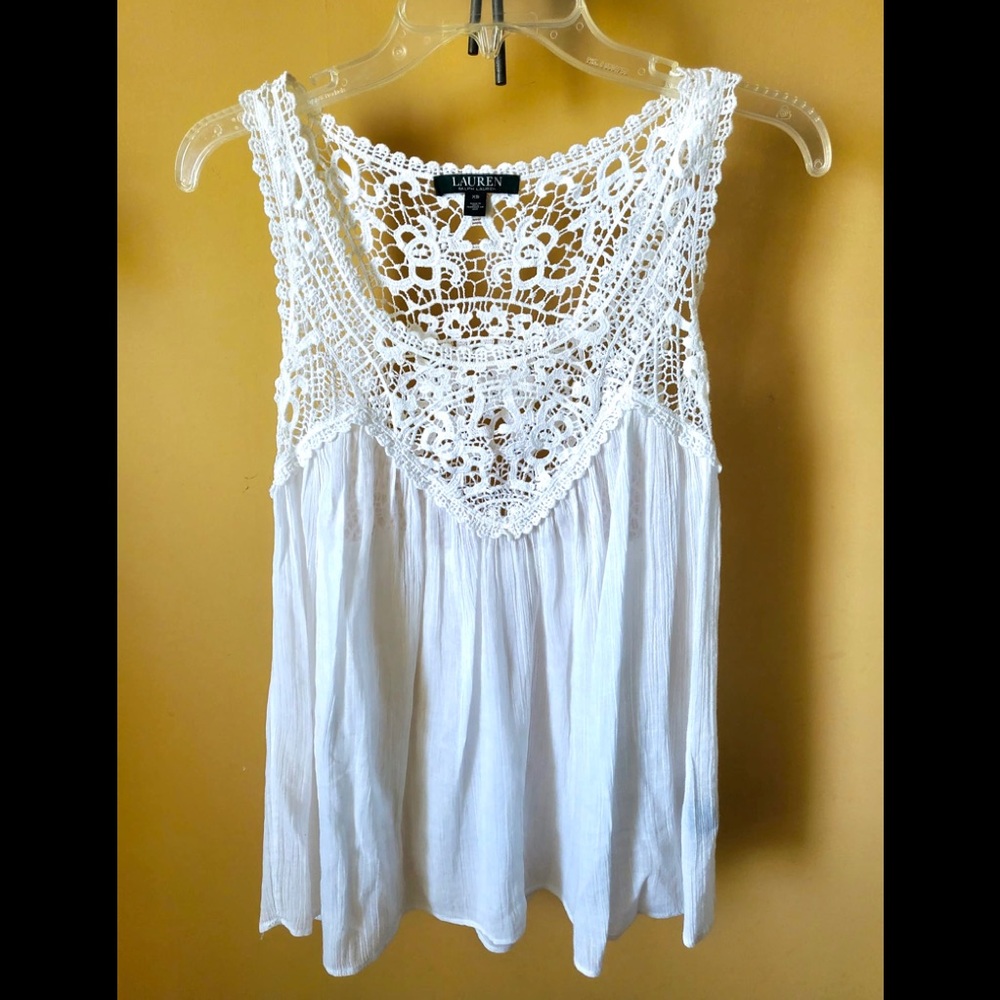 Ralph Lauren Floral Cotton Knit Lace Sleeveless Blouse XS